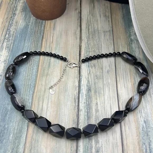 ⭐️Studio Barse brown black agate stone jet black beaded sterling silver necklace - Picture 8 of 10